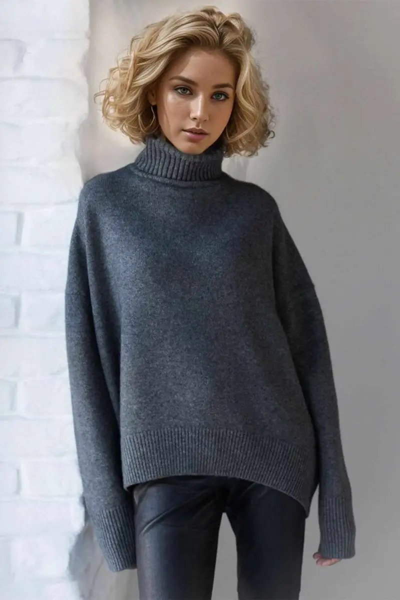 Basic Bae Turtleneck Dropped Shoulder Long Sleeve Sweater - Love Salve